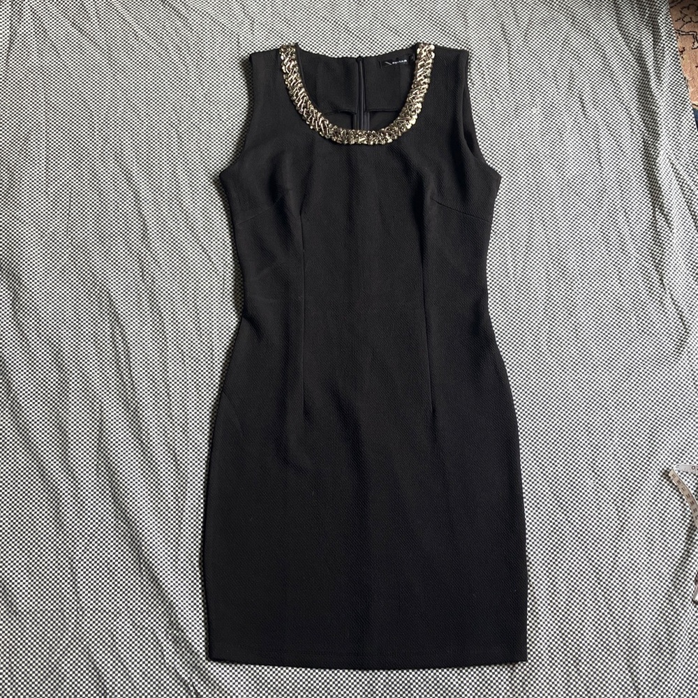 Italian Sleeveless Little Black Dress with Embellished Neckline Medium Size 6